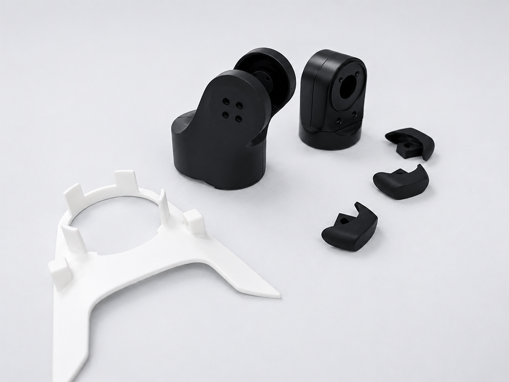 Different 3D printing process samples including resin nylon and metal prototype parts