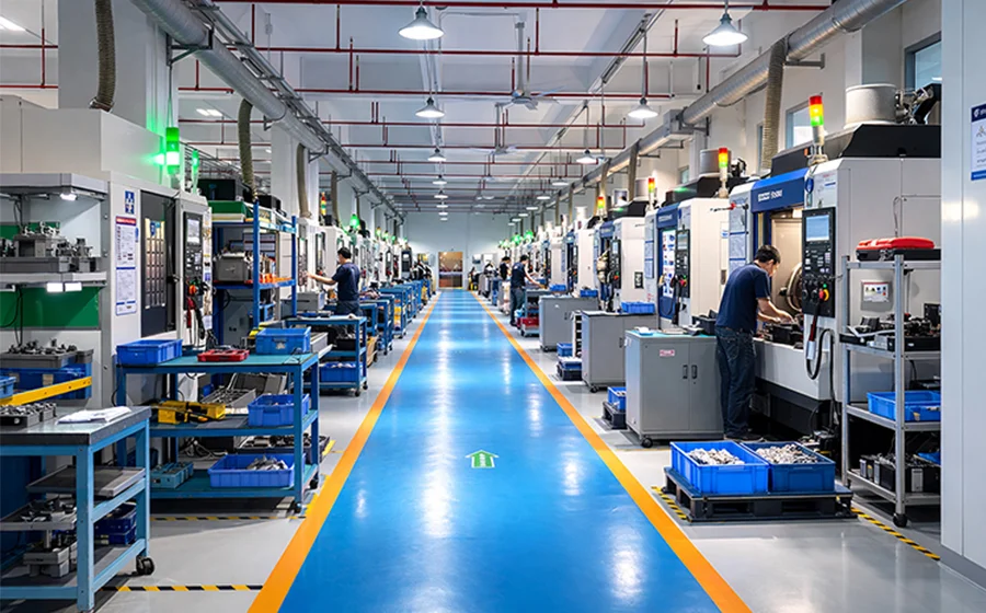 CNC machining workshop for custom precision parts manufacturing