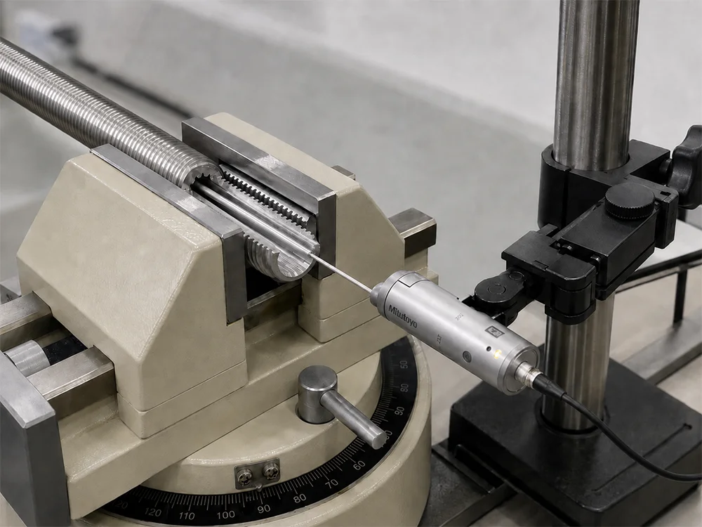 quality assurance review for custom precision parts with drawing inspection and measuring tools
