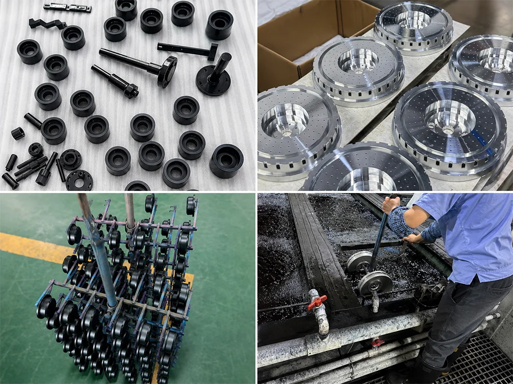 CNC machined machinery parts including brackets shafts housings and fixture plates