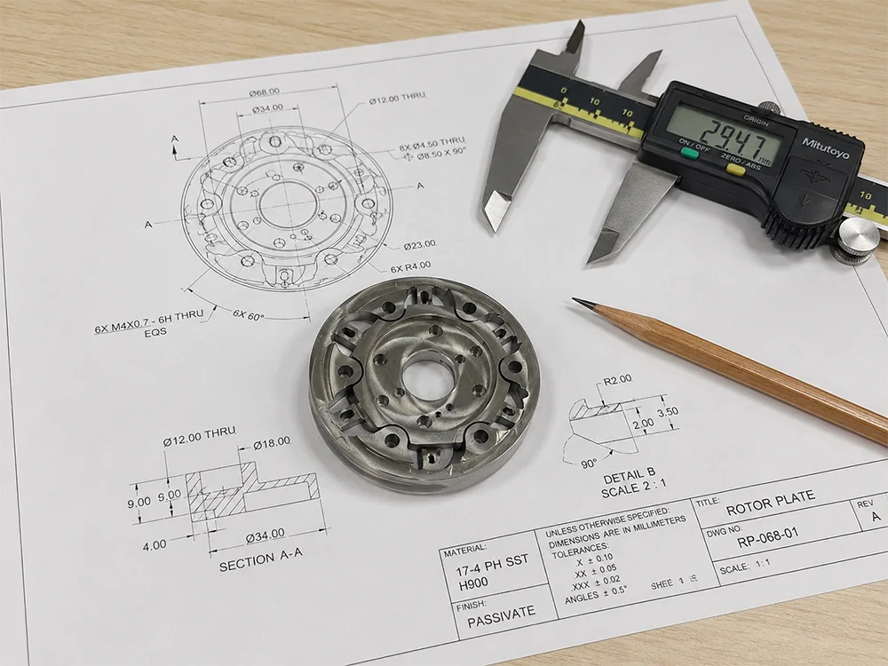 tight tolerance CNC machined parts with drawing review and inspection tools